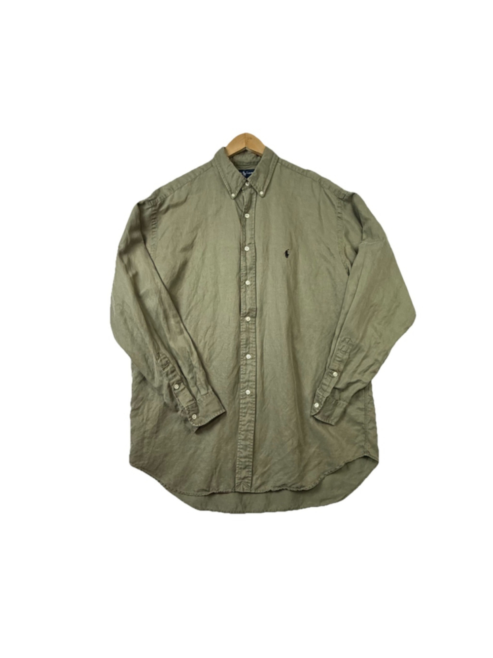 Vintage Ralph Lauren Blake Silk Linen Shirt Olive Green Men’s L Long Sleeve Pony - Picture 2 of 10